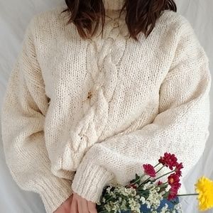 525 America White Turtle Neck Thick Knit XL